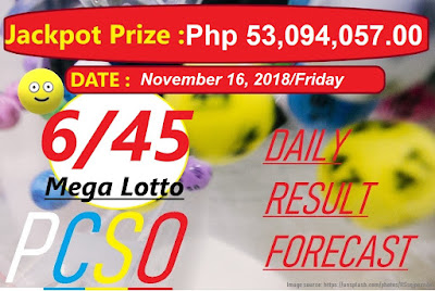 November 16, 2018 6/45 Mega Lotto Result and Jackpot Prize