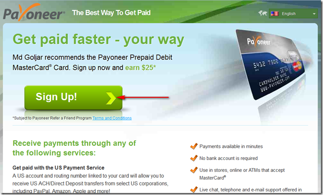 1. Sign up page