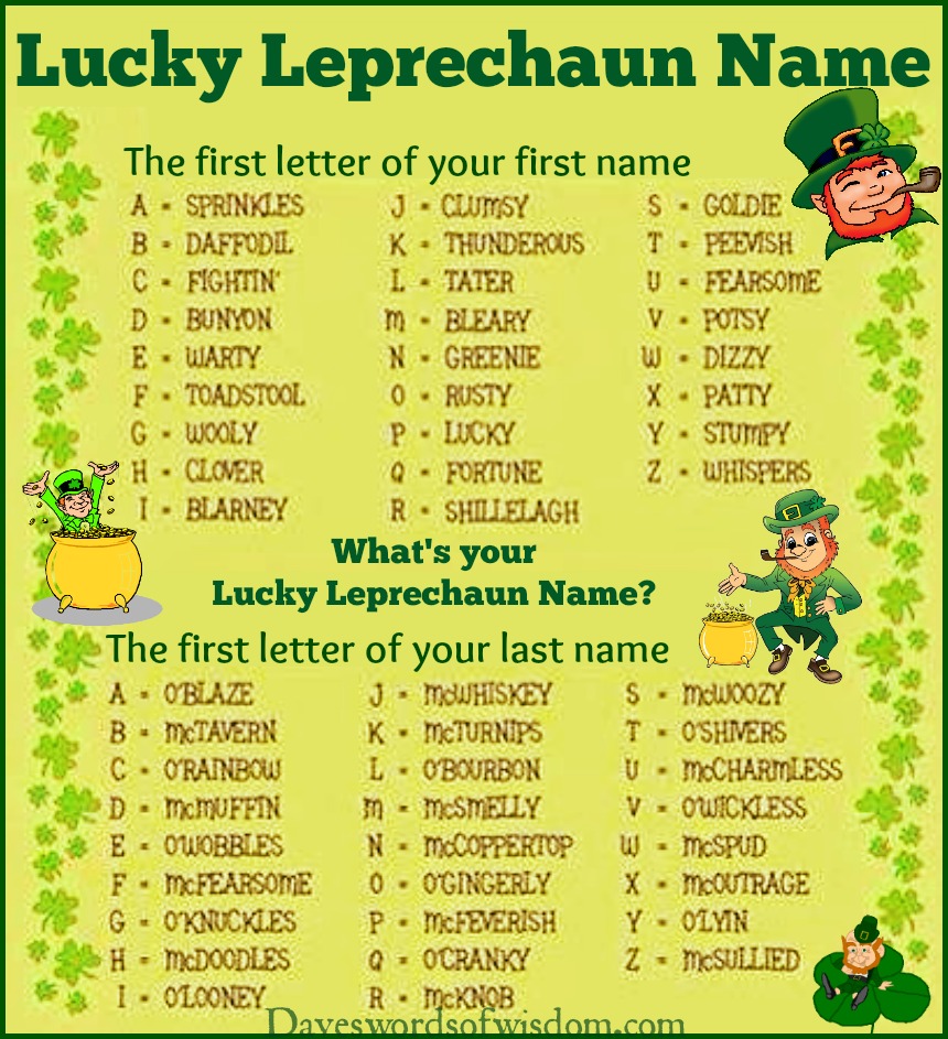 Daveswordsofwisdom com What s Your Lucky Leprechaun Name 