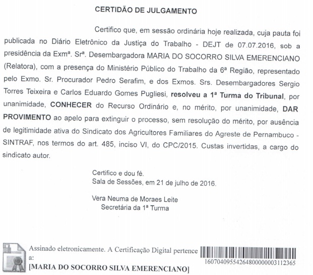 Tribunal Regional do Trabalho concede Recurso favorável ao STR de Bom Conselho  