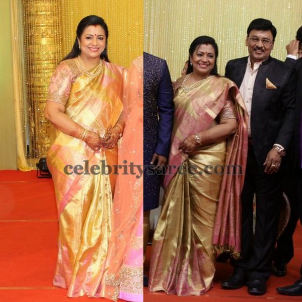 Poornima Bhagyaraj Gold Saree