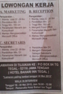 Lowongan Kerja Hotel Bahari INN Tegal