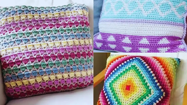 COJINES CUADRADOS A CROCHET con muchos colores para darle vida a tu hogar 💐