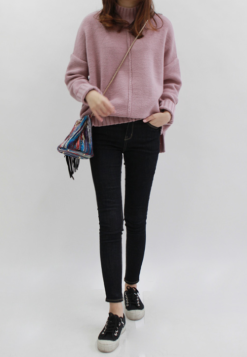High Neck Pullover with Dropped Shoulders