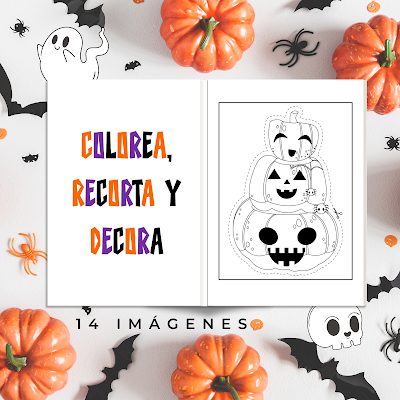 halloween, actividades, infantiles, castellano, inglés, sudoku, colorear, recortar, juegos, sombras