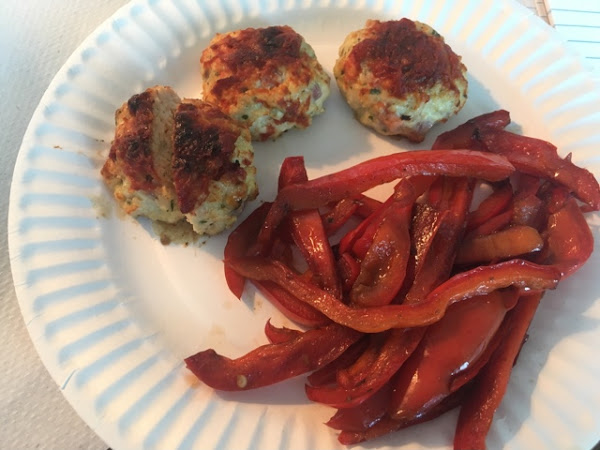 A slightly low carb treat (Chicken and pancetta meatballs with pepperonata)