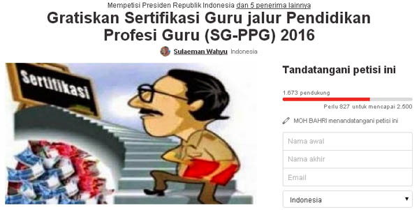 Petisi gratiskan sertifikasi guru jallur sg-ppg