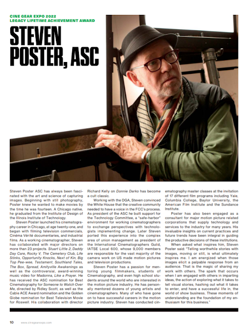 Cine Gear Expo 2022,  Steven Poster ASC, Lifetime Achievement Award