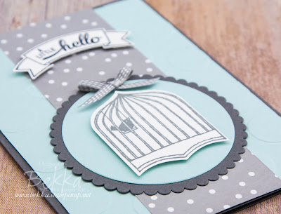 A Little Hello Bird Cage Card made using the Badges and Banners Stamp Set and Punches from Stampin' Up! UK - buy Stampin' Up! UK here