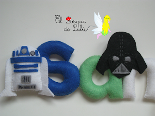nombre-fieltro-Star-Wars-Samuel-elbosquedelulu-hechoamanoparati-regalo-personalizado-decoración-infantil-Yoda-C3PO-felt-name-banner-R2D2