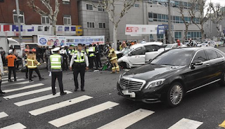 4월 15일 급발진 주장 전기차 택시 사고 현장 (출처 : 관악 소방서)