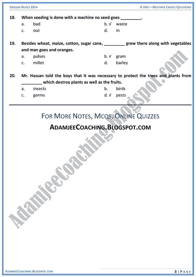 a-visit-mcqs-english-x