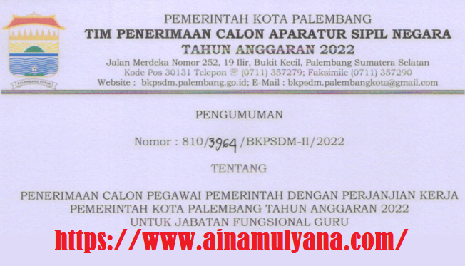 Rincian Formasi ASN PPPK Kota Palembang Tahun 2022