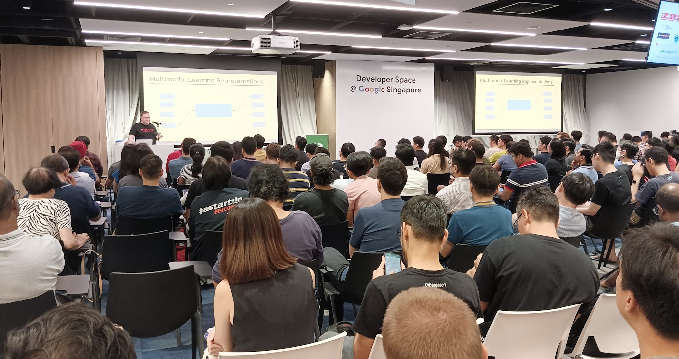 Photo of the audience from the back of the room at Developer Space @Google Singapore during Multimodal Transformers - Custom LLMs, ViTs & BLIPs