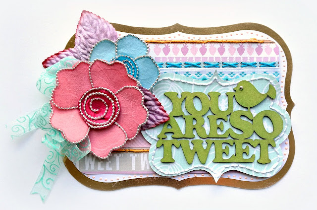 You Are So Tweet Card by Dana Tatar for FabScraps - Woodland Friends Collection - Acrylic Painted Chipboard and Hand-Stitched Accents