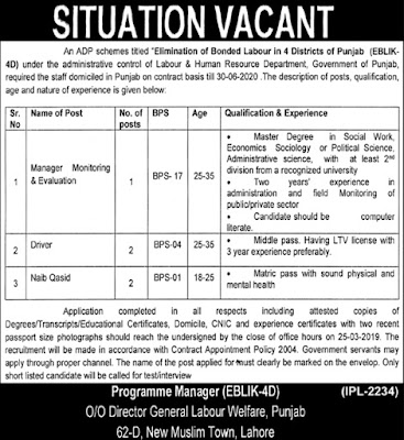 Labour & Human Resource Department Punjab Jobs 2019