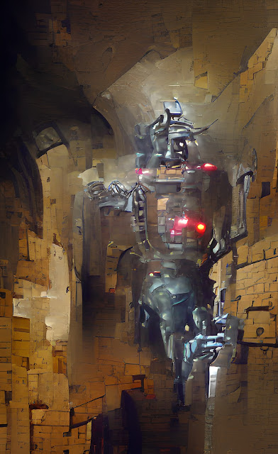 An AI-generated image of a dungeon robot