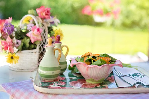 beautiful summer salad in the garden