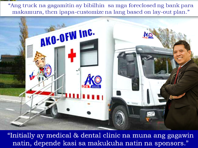 Health is a primary concern that every Filipino family often put into least consideration especially those in the remote areas of the country. They only consult the doctors or go to the hospital if the health risk are already out of hand. The reason is that they rather spend their hard-earned money for other basic needs like food and other necessities. That is why the seasonal medical missions from private and government entities are being swarmed by people because it is their only chance to avail quality health services without spending a cent. Mobile health services are popular in other parts of the world like Africa, India, Mozambique, Cameron and Tanzania,where access to the basic medical needs are badly needed. Elizabeth Sheehan, the founder of Containers 2 Clinics was inspired to make her company based on her clinical work in the US, Cambodia, and Mozambique, where she realized how the “lack of access to basic healthcare resulted in death and broken families.”  Health care is a huge challenge in areas where there are no developed roads and railways. Mobile clinics can penetrate these areas to bring health care and educate the people with regards to their health.  Mobile clinics are doing a great part to fight malnutrition, reduce mortality rate among mother and infants and help  avoid the spread of diseases.  The Department of Health has health buses in operation but the services are exclusively for dental services. Sponsored Links  A group of concerned OFWs is now pushing for the establishment of  Mobile Health Clinic to provide health services for the Overseas Filipino Workers (OFWs) and their families. OFW-Ako Founder Doc. Chie Umandap, an OFW based in Kuwait, said "We are now in the process in presenting the concept to our potential sponsors." "Our objective is to have the mobile clinic visit the areas where there are concentration of OFW families based on the record of POEA and other agencies," he added. They are spearheading the Mobile Health Clinic project with the help of government agencies such as   AKO-OFW is a  group of advocates from various parts of the world bound together to protect the rights & welfare of OFWs. The group which consists of OFW advocates, believe that the mobile health clinic can be a great help to the families of the OFWs who are in remote provinces and areas with a large concentration of OFWs. "We intend to invite the following GOCC and agencies : PAGCOR, OWWA, PCSO  to provide apparatuses and PHILHEALTH to help us in sustaining the medicines," Doc Chie Umandap said.  Determined to realize this dream to bring quality health services to the OFW families, Doc Chie said that he already sent a dental chair  in the Philippines which is to be donated for the use of the mobile health clinic. Initially, the mobile health clinic will provide medical and dental services and it will all depend on the provision of the sponsors.  Sources: Ph Lessons, ifpma.org Advertisement Read More:         ©2017 THOUGHTSKOTO