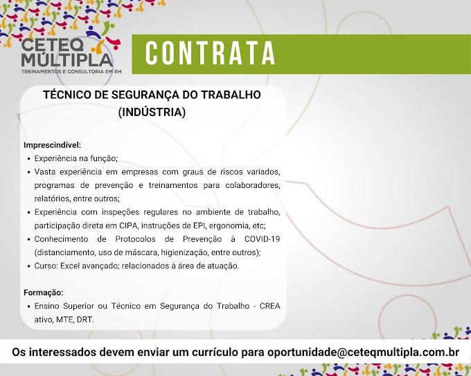 🔰🔰 Operador de Máquina SMD/Técnico de Qualidade JR/Analista de Qualidade PL/Técnico de Segurança do Trabalho (Indústria).