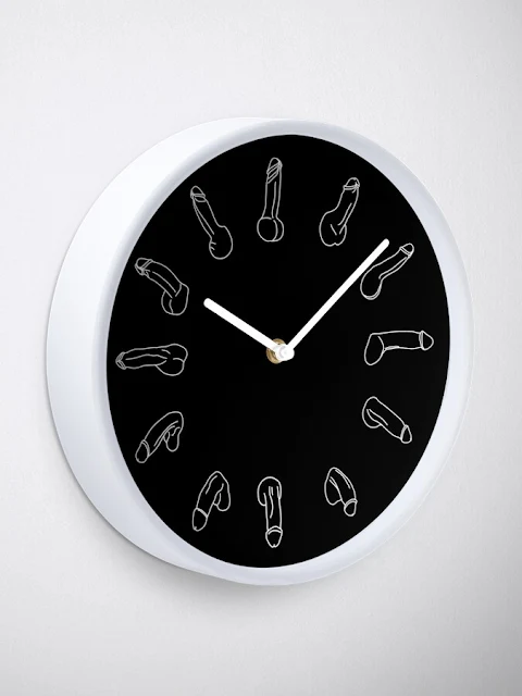 Erected penis wall clock design in black and white