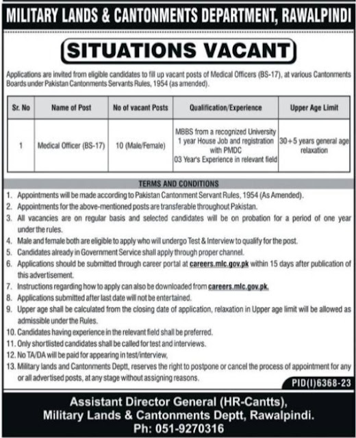 Medical Officer Jobs At Military Lands And Cantonment