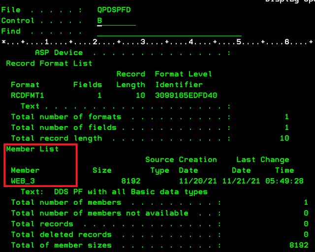 Members in PF, DSPFD, multimember physical file in as400