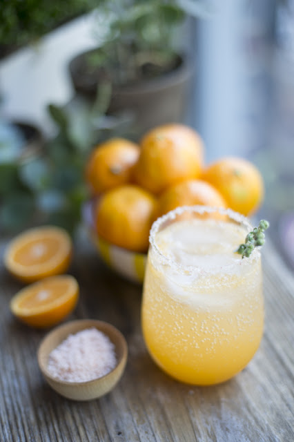 sunny winter cocktail - clementines , tequilla , cayenne
