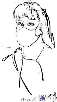 Скетч -  молодая брюнетка в черной медицинской маске