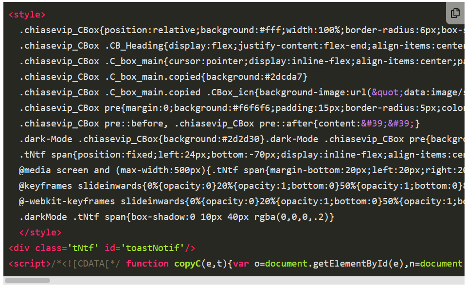 Ảnh demo khung chứa code có nút copy cho blogger (dạng 2)