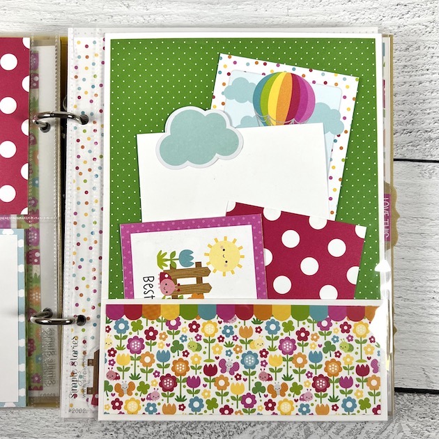 Spring Scrapbook Album Page with a pocket & journaling cards