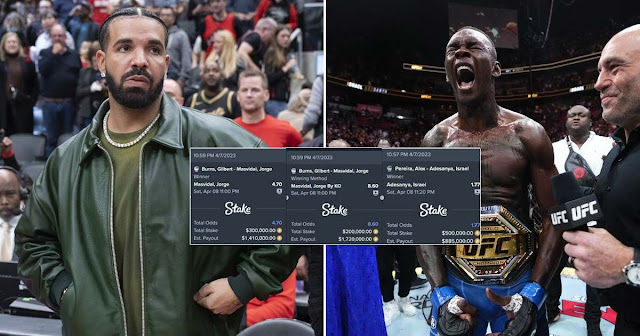 Drake wins $2.7million after placing two huge bets on Israel Adesanya to defeat Alex Pereira  at UFC 287