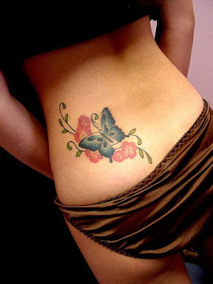 Butterfly Flower Tattoo Design Button by doonidesigns