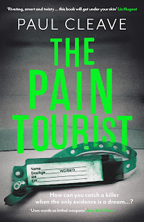 Cover for book The Pain Tourist by Paul Cleave. Photograph of a hospital patient identity tag.