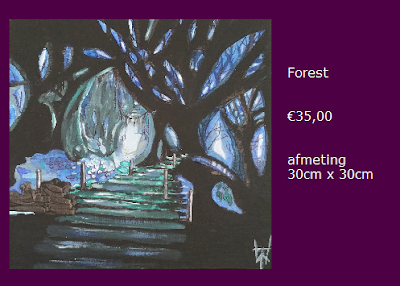 forest, schilderij, tjallie, 45,00, 30x30, blauw, zwart, bos, online, kopen,