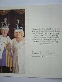 Inside of the card we received from the Palace, with the message "We were deeply touched by your kind and thoughtful message following our Coronation. We are enormously grateful to everyone who took part in the celebrations, and particularly appreciate that you so generously took the time to write to us on this very special occasion".