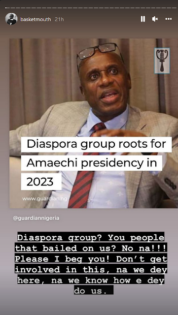 Basketmouth Comments on Diaspora group rooting Amaechi presidency in 2023