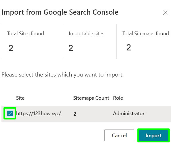 select website sitemap to import on bing webmaster tools