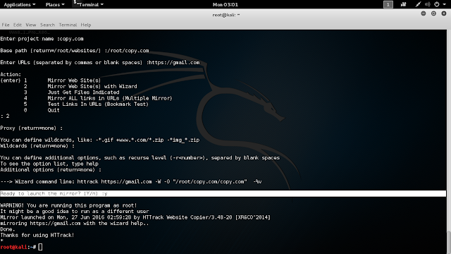 how to copy gmail using httrack in kali linux