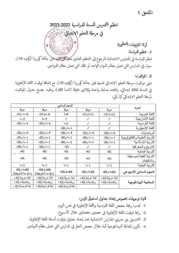 وزارة التربية الوطنية: ترتيبات تنظيم التمدرس للسنة الدراسية 2022-2023 لكل الأطوار : ابتدائي متوسط ثانوي