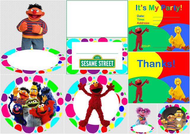 Sesame Street in Colored Polka Dots: Free Printable Kit. 