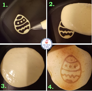 Steps 1 to 4 on how to make a design in pancakes