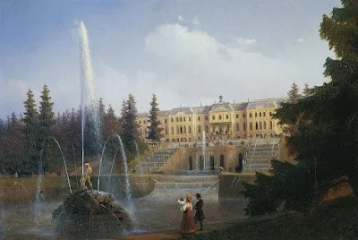 View of a Fountain and Peterhof Palace (1837) painting Ivan Aivazovsky