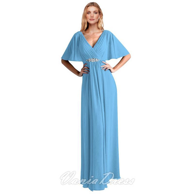  A-Line Long Bat Sleeves Chiffon Mother Of The Bride Dress 265LF