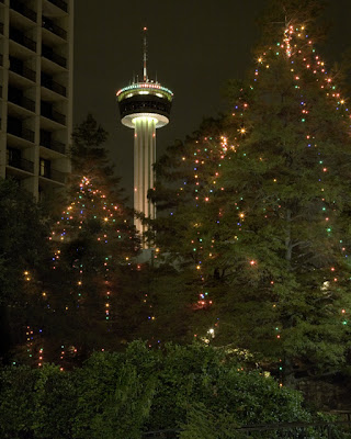 Strolling down the Riverwalk many of San Antonio's landmarks wear Christmas