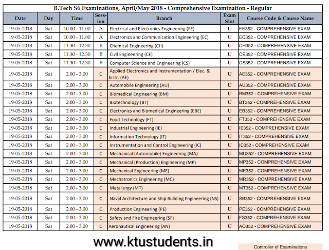 Ktu comprehensive exam timetable