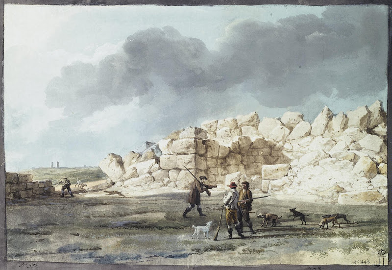 Ruins of Phoenician Temple in Casal Caccia by Jean-Pierre-Laurent Houel - Landscape Drawings from Hermitage Museum