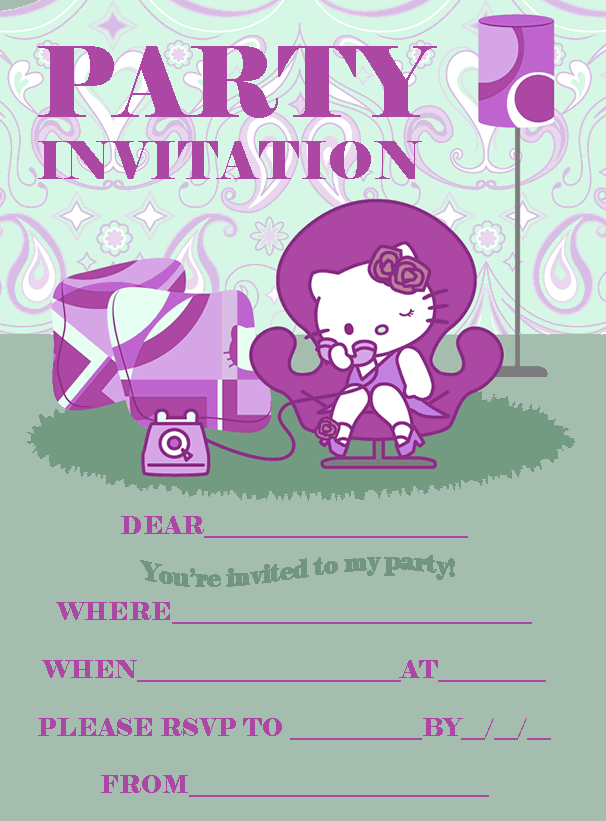 printable girls night out invitations - the horse and groom hello kitty