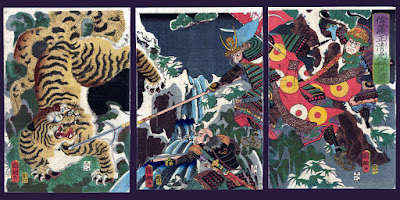 Ukiyo-e.Träsnitt. Kunitsuna.Tiger.