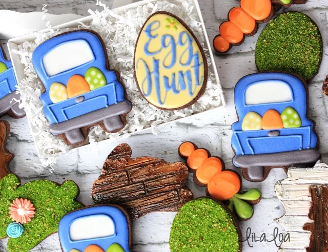 Sugar cookie decorating -- Easter Truck cookies